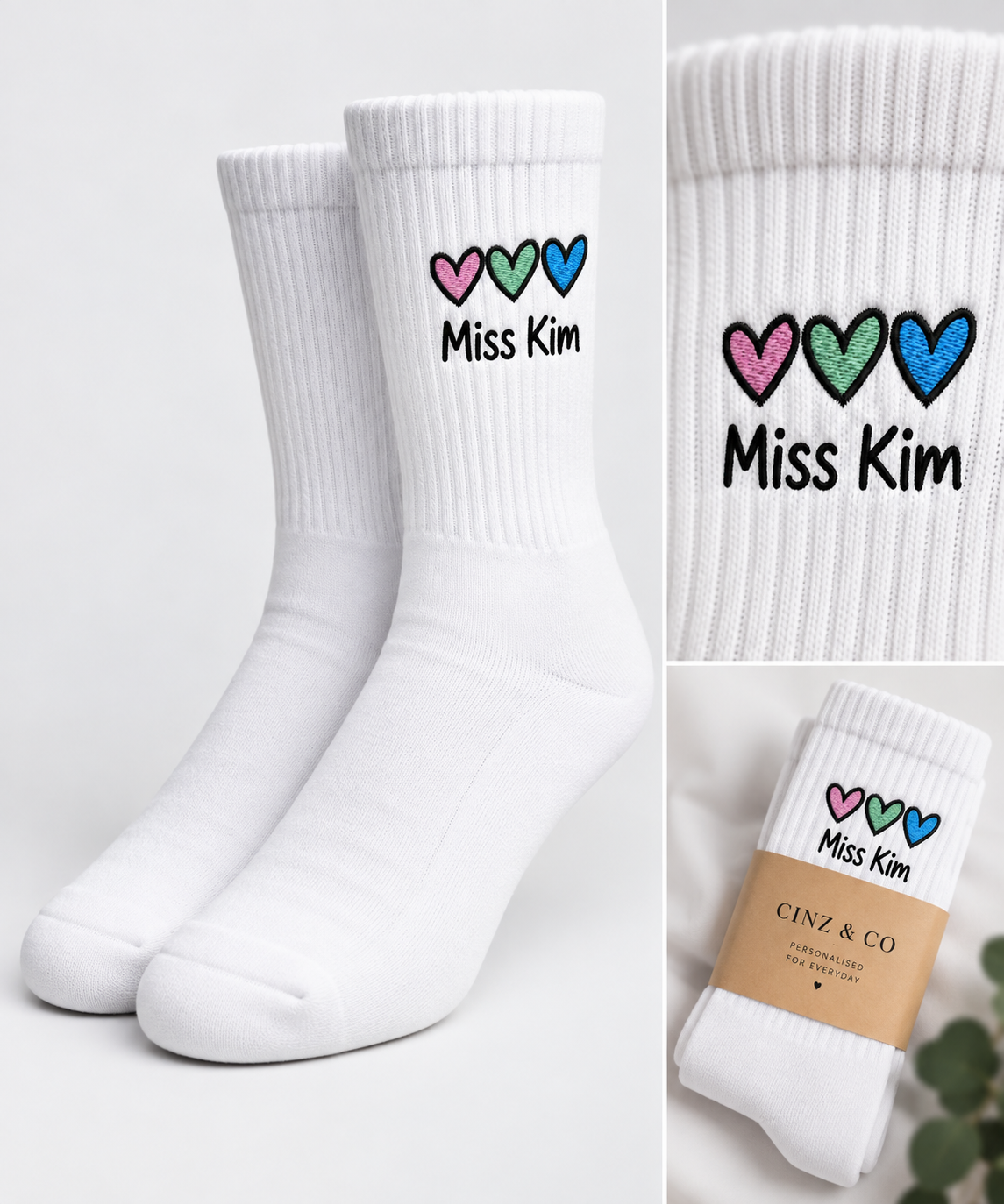 Personalised 3 Hearts socks