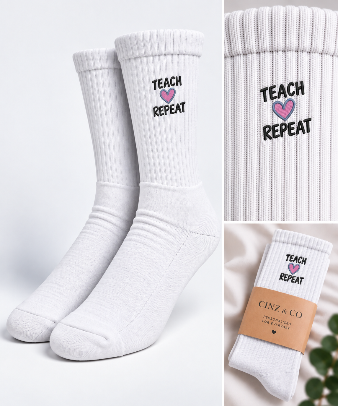 Personalised Teach Love Repeat socks