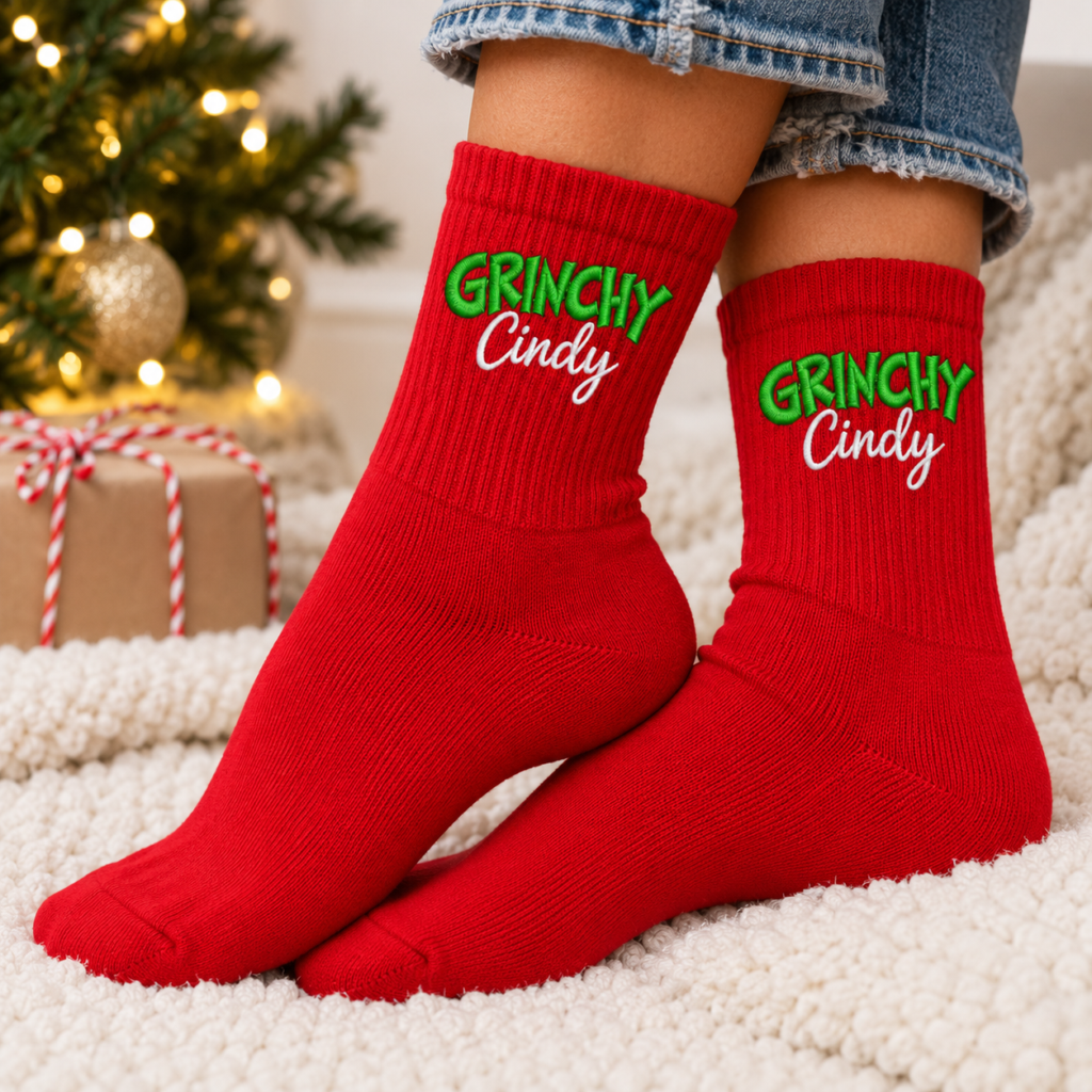 Cozy Grinchy Cindy Holiday Socks