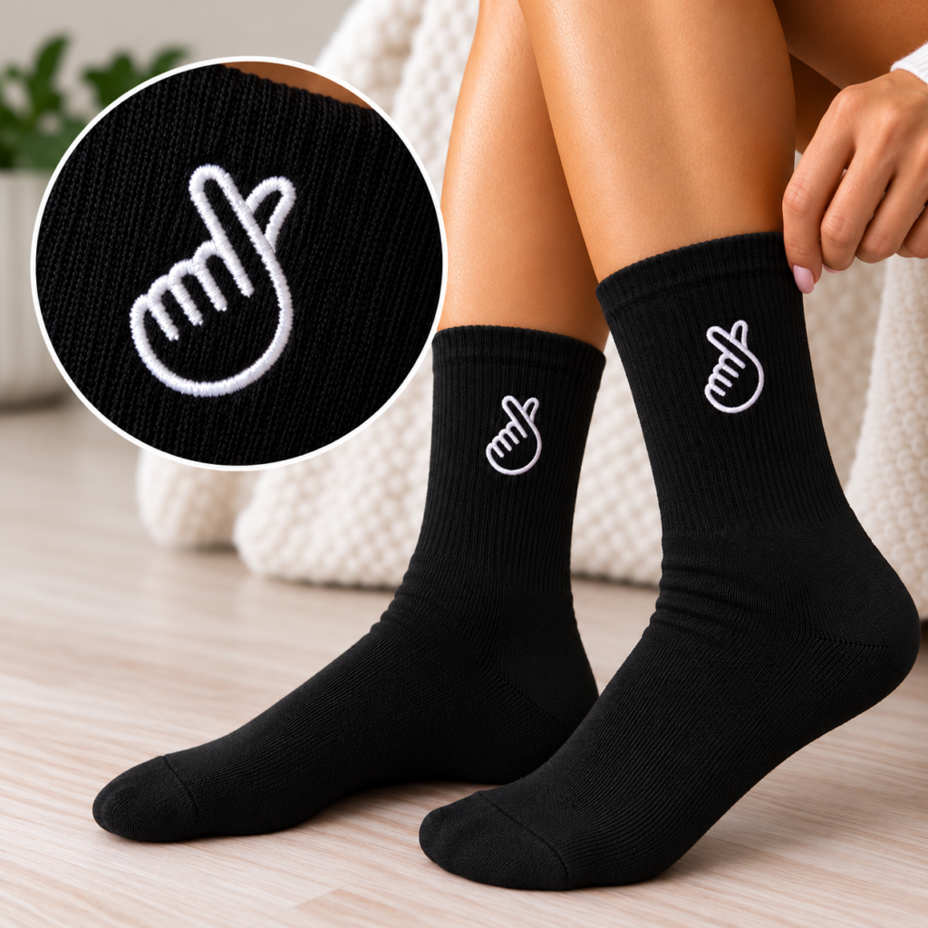 Heart-Embroidered Socks in Cozy Home Setting