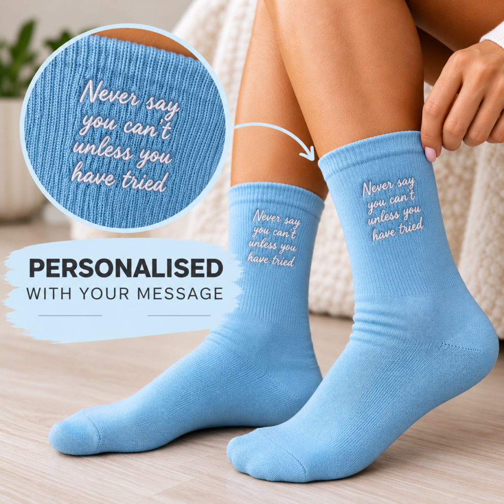 Personalized Blue Socks Advertisement